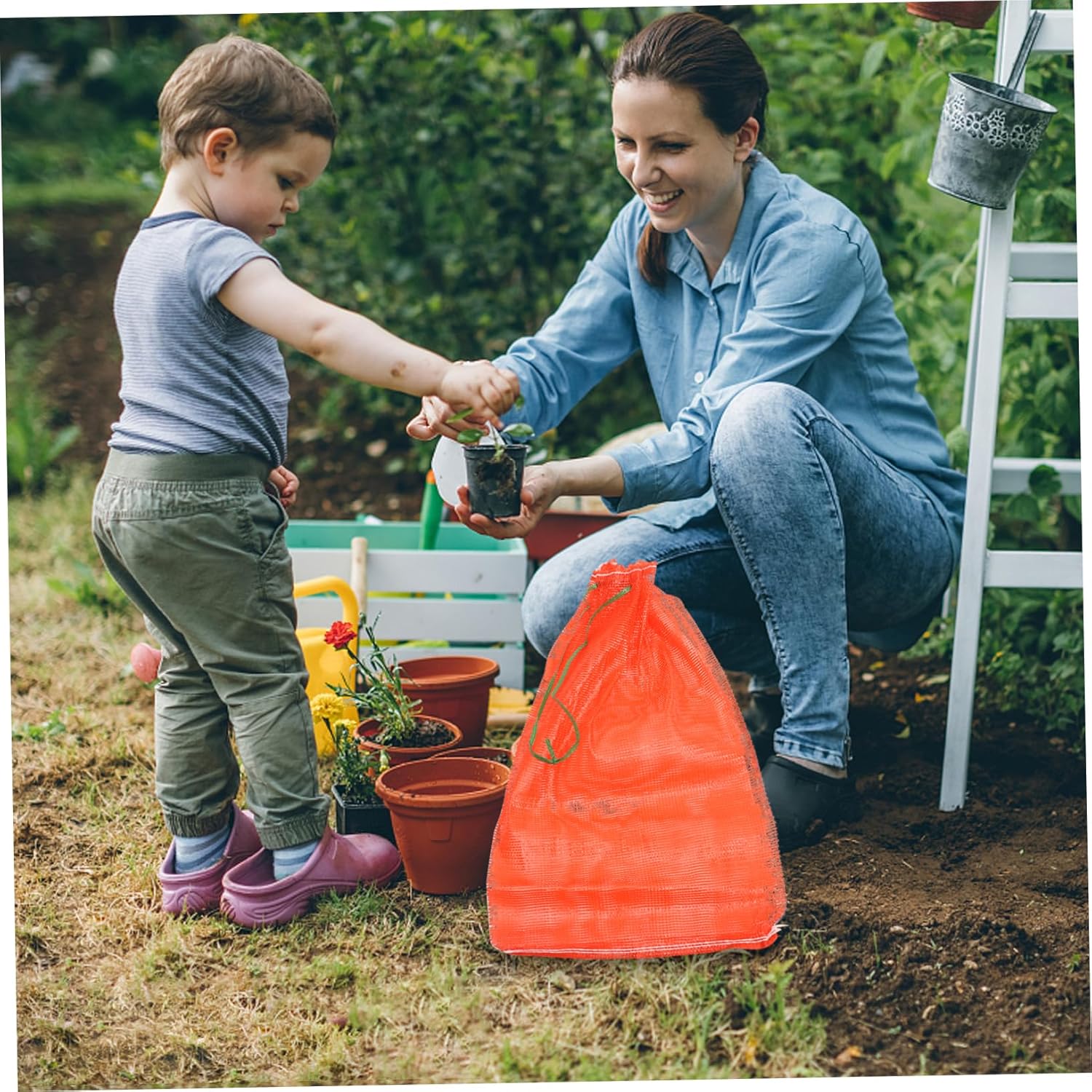 50pcs Reusable Mesh Produce Bags Red Drawstring Storage Bags for Fruits Vegetables and Toys Versatile Grocery and Home Organization