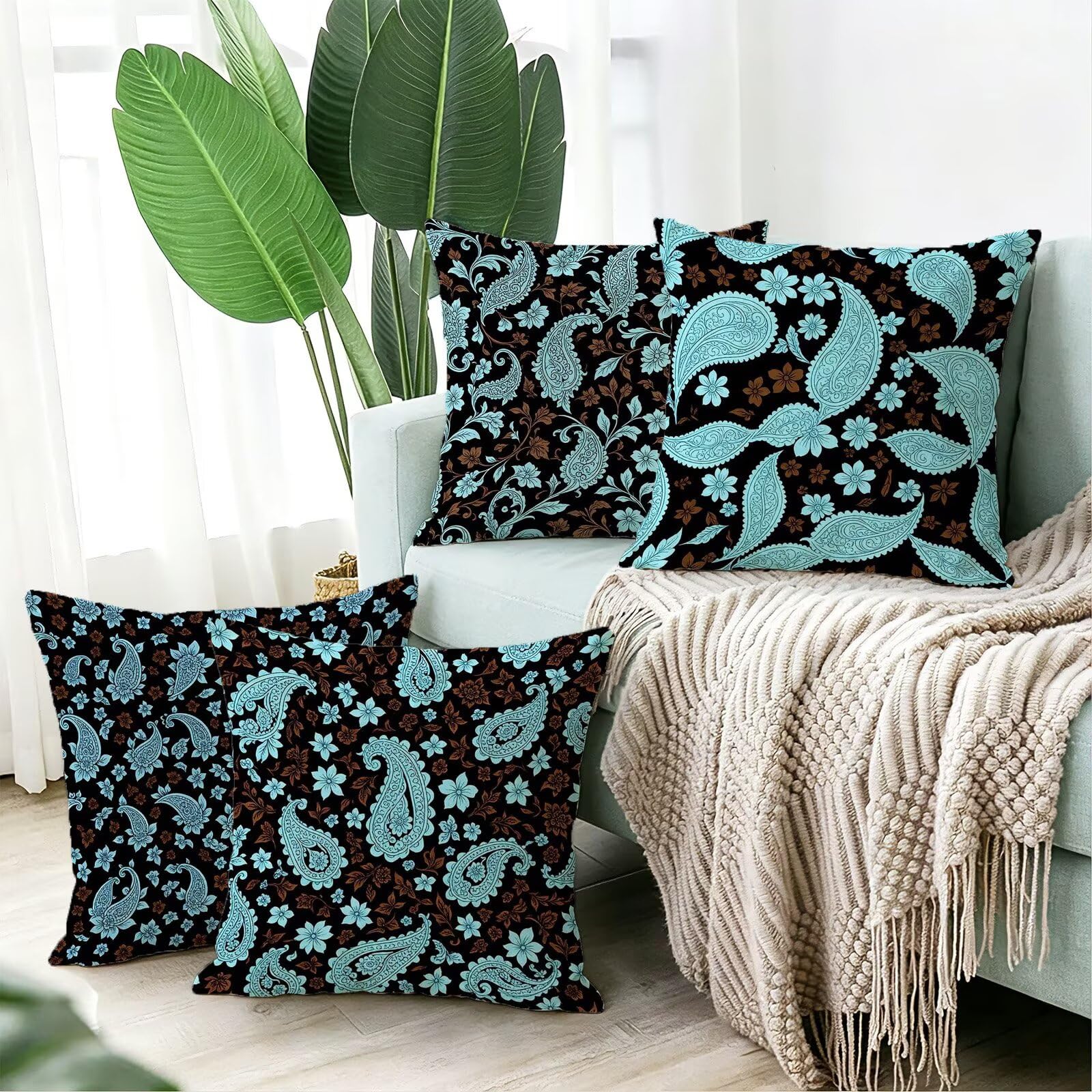 Kissenbezug Zierkissen Blau 45x45 4er Set,Outdoor Kissen Wetterfest,Cod-720