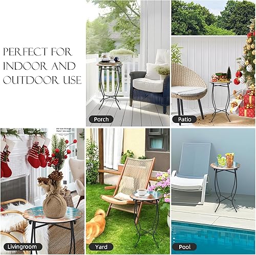 Miniatura 2 de Fashion&cool Mesa auxiliar de exterior para patio, mesa auxiliar de metal resistente a la intemperie de 21 pulgadas, mesa auxiliar redonda pequeña