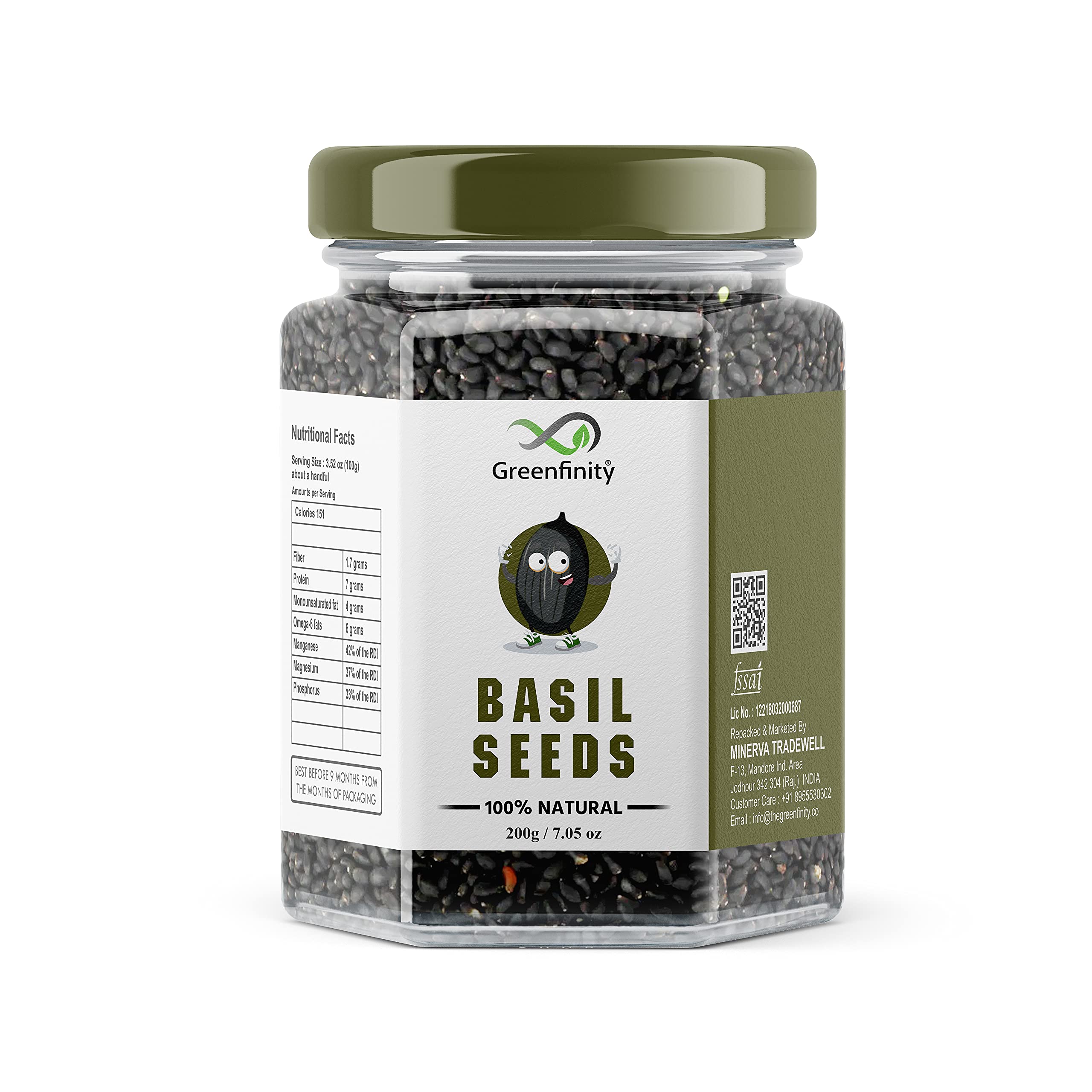 GreenFinity High Fibre Basil Seeds | Sabja Seeds Helps in Stress Reliever, Regulating Blood Sugar, Improve Cholesterol | Tukmariya Seeds - 200gm