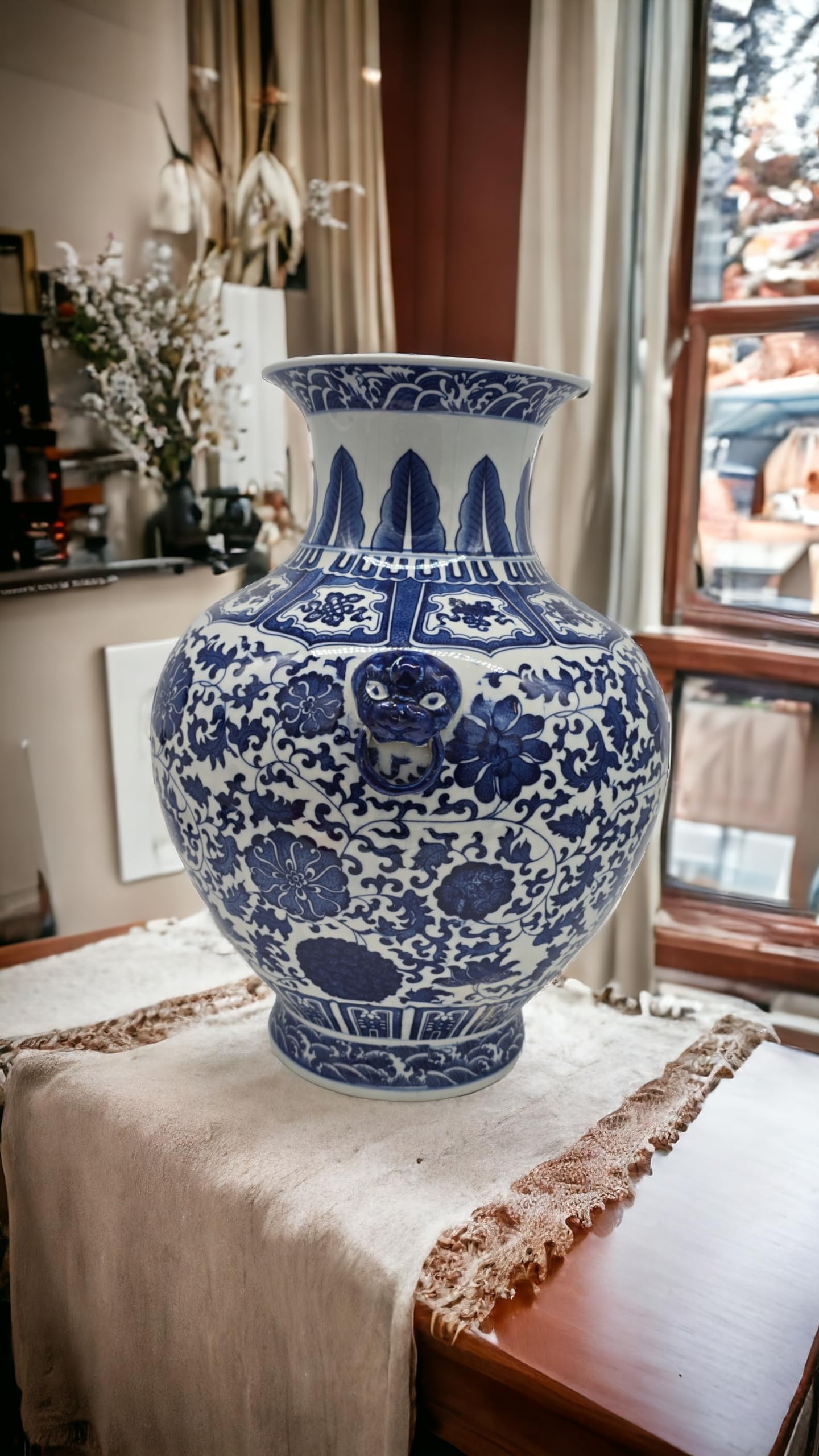 Amazon.com: Festcool 18 英吋(約45.7 公分)經典藍色和白色花卉瓷花瓶