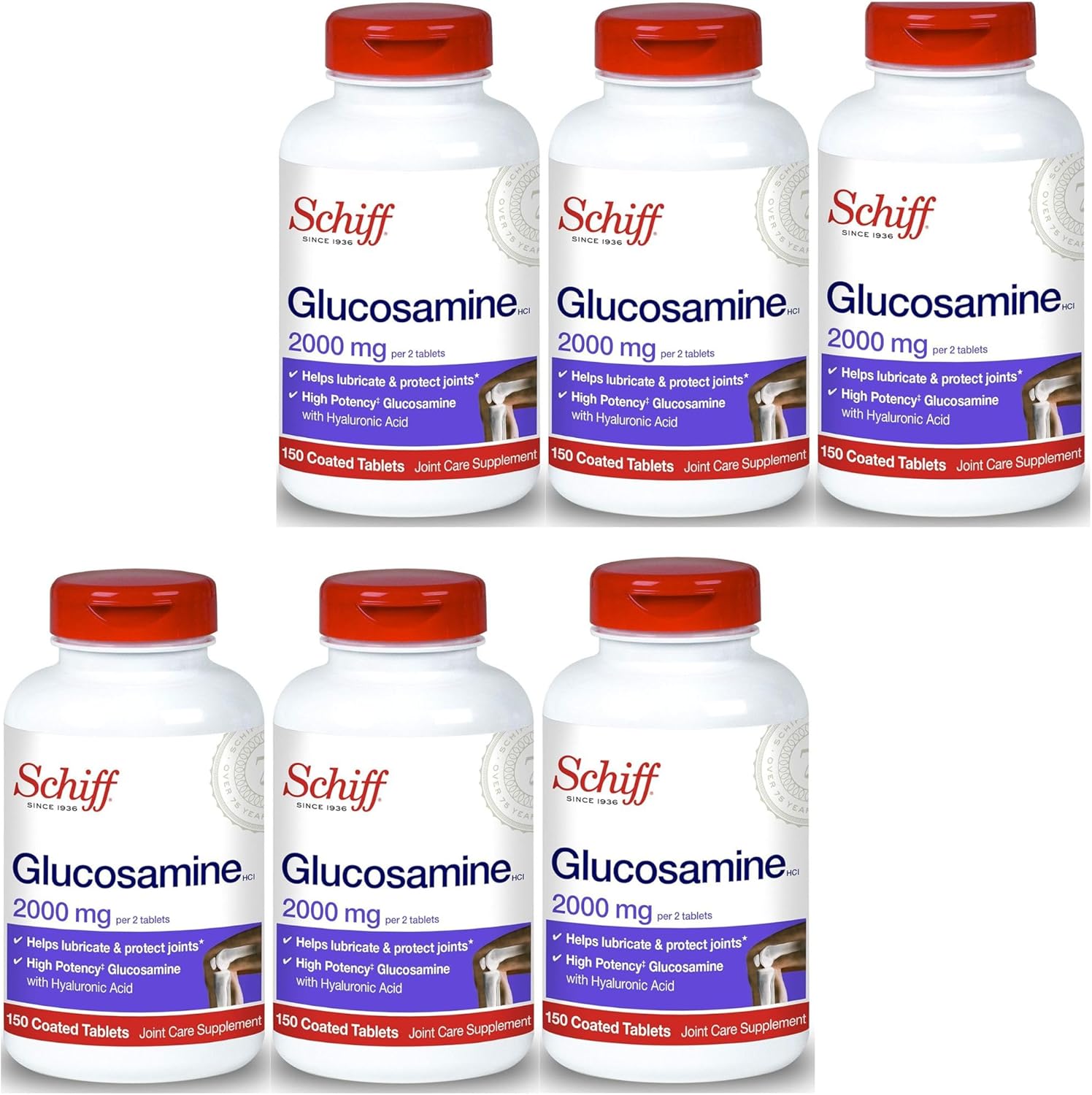 Schiff Glucosamine 2000mg with Hyaluronic Acid (Pack of 6)
