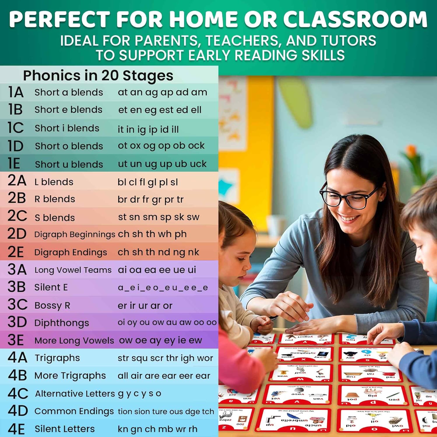 QUOKKA Phonics Flash Cards for Kids Ages 4-8 – 20 Phonic Stages 260 Card Games for Kids Ages 3-5 and 6-8 – Learn to Read Games & Reading Manipulatives for Phonemic Awareness – Alphabet CVC Blends etc - Image 5