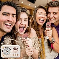 Vista 7 de Altavoz Bluetooth portátil con juego de micrófono, altavoz Bluetooth retro con máquina de karaoke en casa, micrófono de karaoke portátil de mano