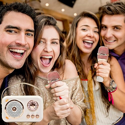 Miniatura 7 de Altavoz Bluetooth portátil con juego de micrófono, altavoz Bluetooth retro con máquina de karaoke en casa, micrófono de karaoke portátil de mano