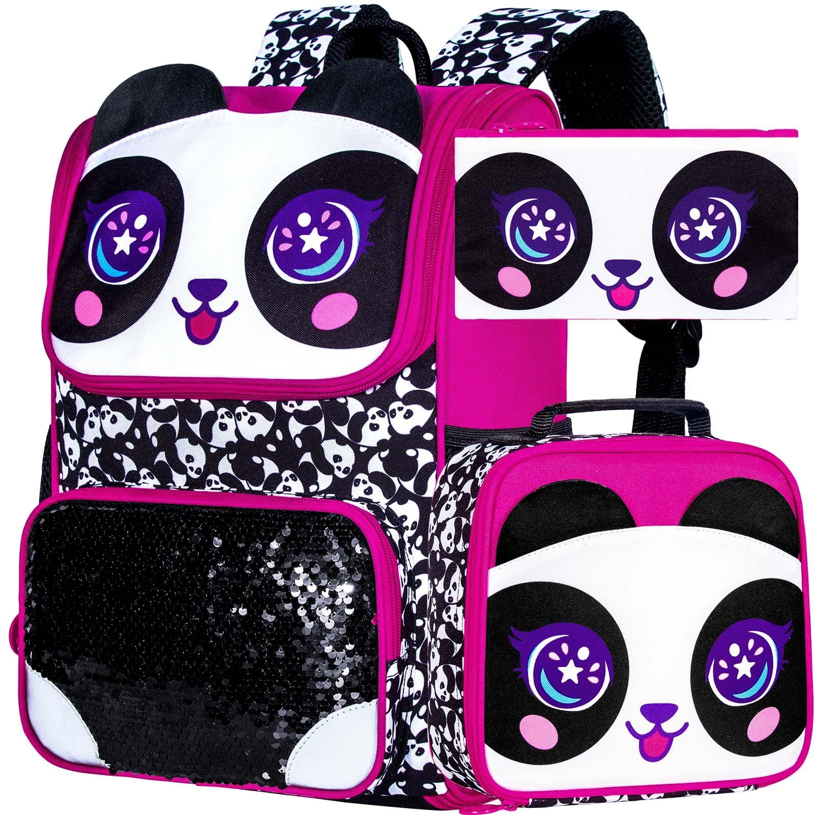 KLFVB 3PCS Backpack for Girls and Boys, 15" Unicorn Dinosaur Bookbag with Lunch Box, Kids Preschool School bag