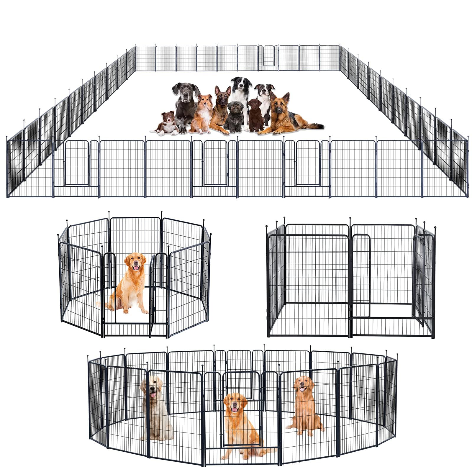 Dog Playpen,Portable Outdoor Dog Fence, Dog Playpen for Large/Medium/Small Dogs, Dog Fences for The Yard,with Doors Foldable Metal (40 inch, 40 Panels)