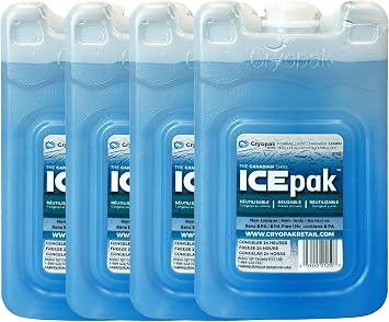 Cryopak ICEpak Hard Shell Reusable Ice Packs for Coolers and Lunch Box Use, Freezer Safe Gel Design, Professional Grade Cooling, Non-Toxic and BPA Free, Essential Travel Accessories