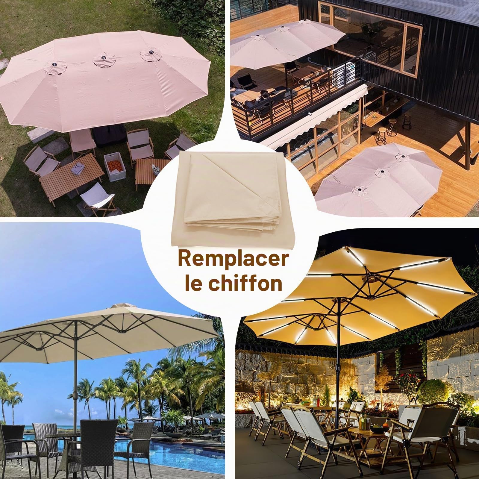 Parasol De Jardin Exterieur Housse de Rechange,Parapluie à trois têtes Housse de Rechange,Parasol double Housse de Rechange,Balcon Parasol Housse de Rechange(Support parapluie et base non inclus)