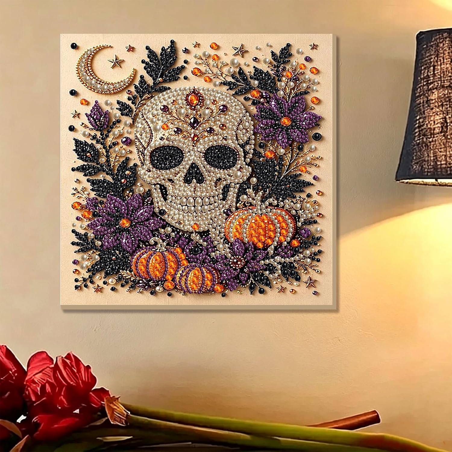 Halloween Skull Pearl Diamond Art Kits for Adults with Frame 10x10in