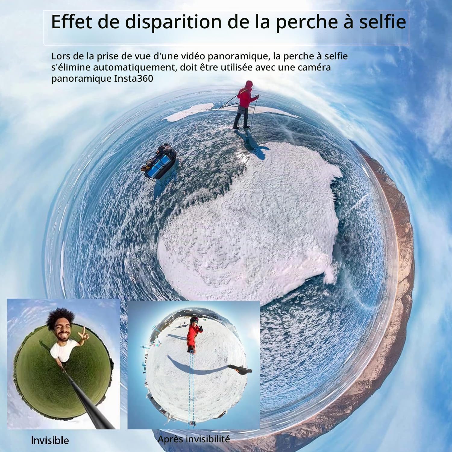 Perche à selfie pour Insta360 X3, 3 m en fibre de carbone invisible ultra longue, Insta360 ONE X/ONE X2/ONE R ONE RS X2 R X (argenté)