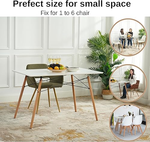 Miniatura 7 de FurnitureR Mesa de comedor rectangular minimalista con patas redondas de madera de haya para el hogar, cocina, sala de estar, esquina, espacios