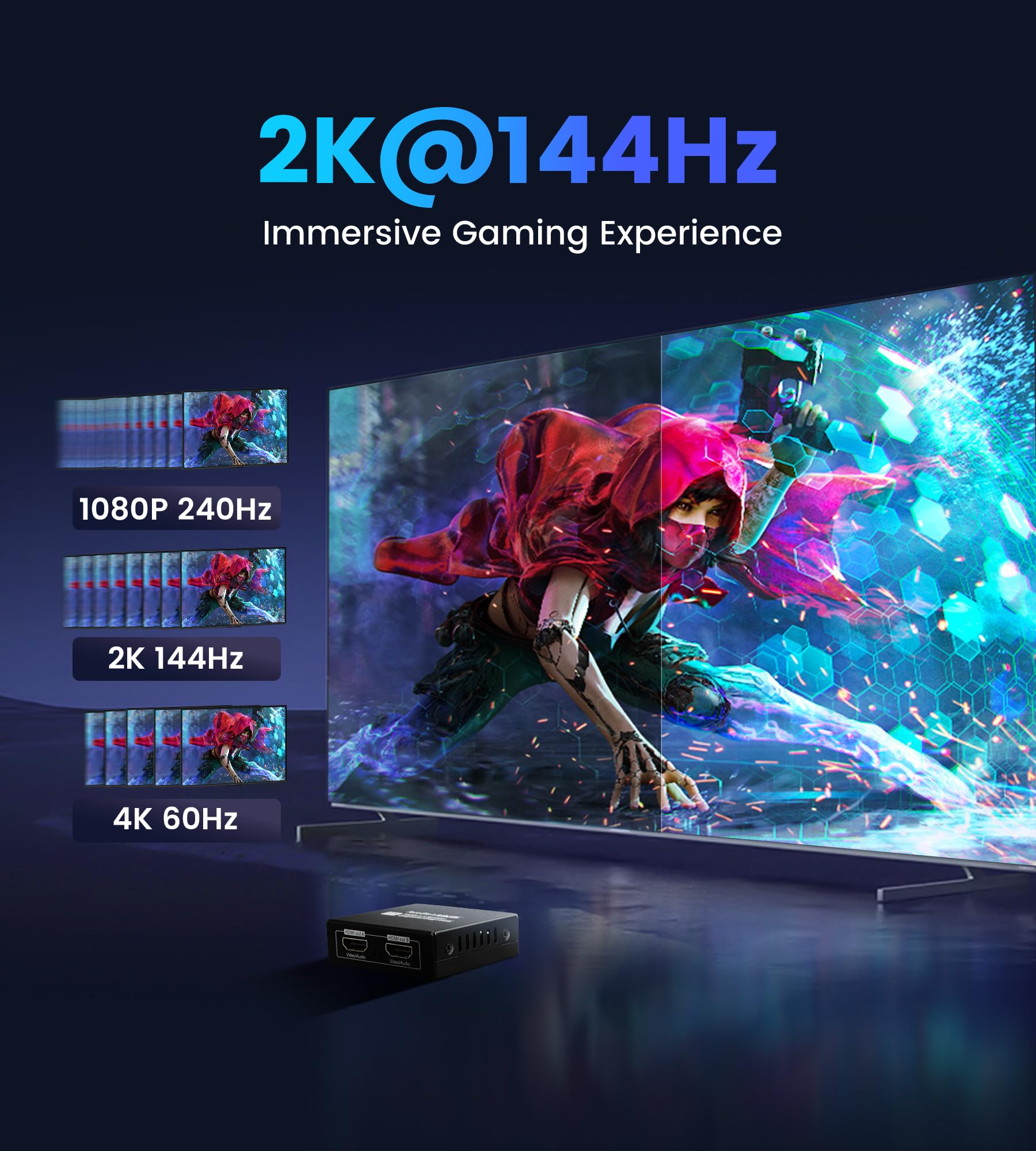 Répartiteur HDMI 4K @ 60 Hz 1 en 2 sorties avec câble HDMI de 4 m, répartiteur audio HDMI pour TV et barre de son avec scaler, prend en charge les deux écrans 4K et 1080p, 2K @ 144 Hz Dobly Vision