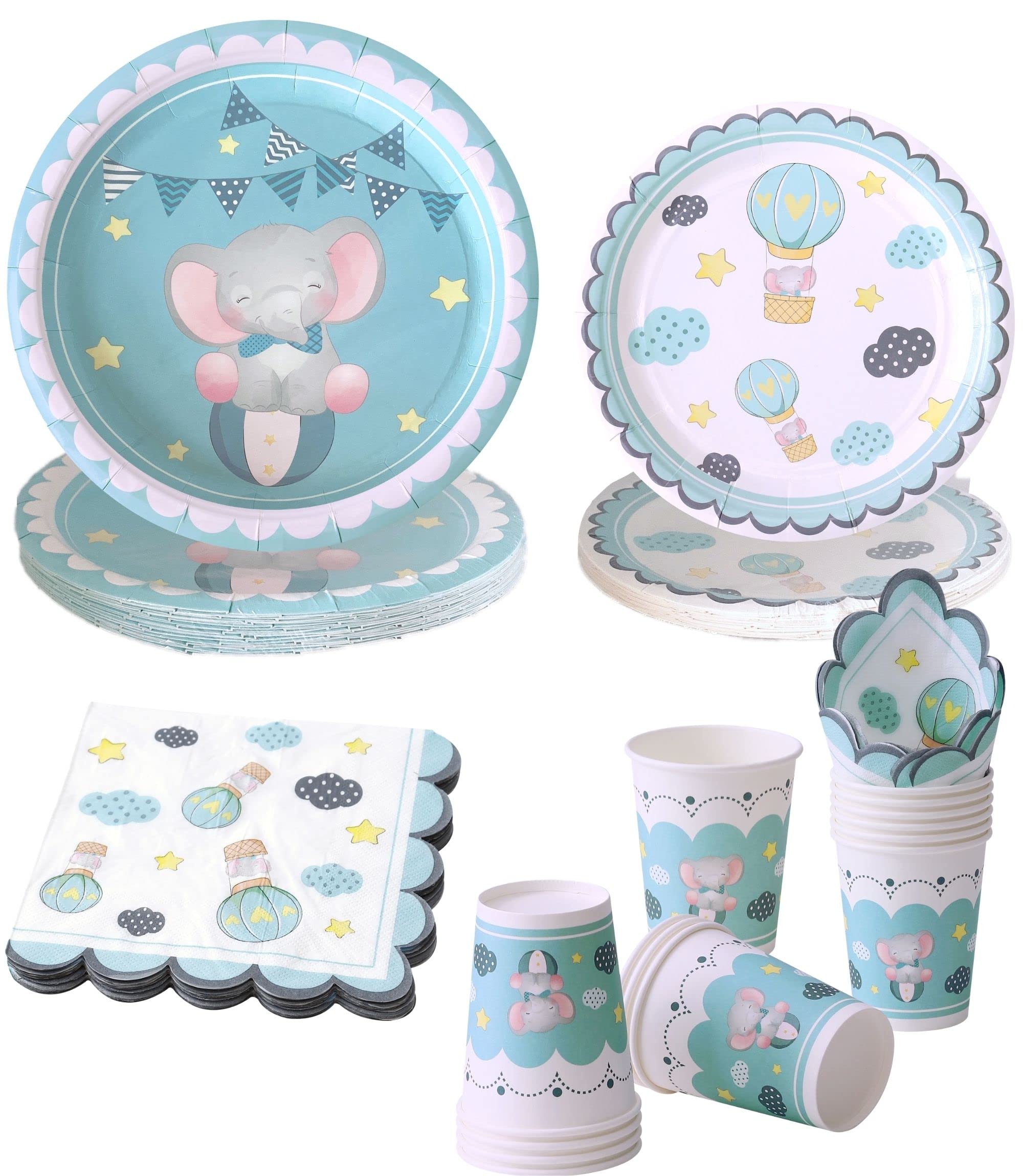 Buy Blue Elephant Baby Shower Plates and Napkins Boy Serves 16