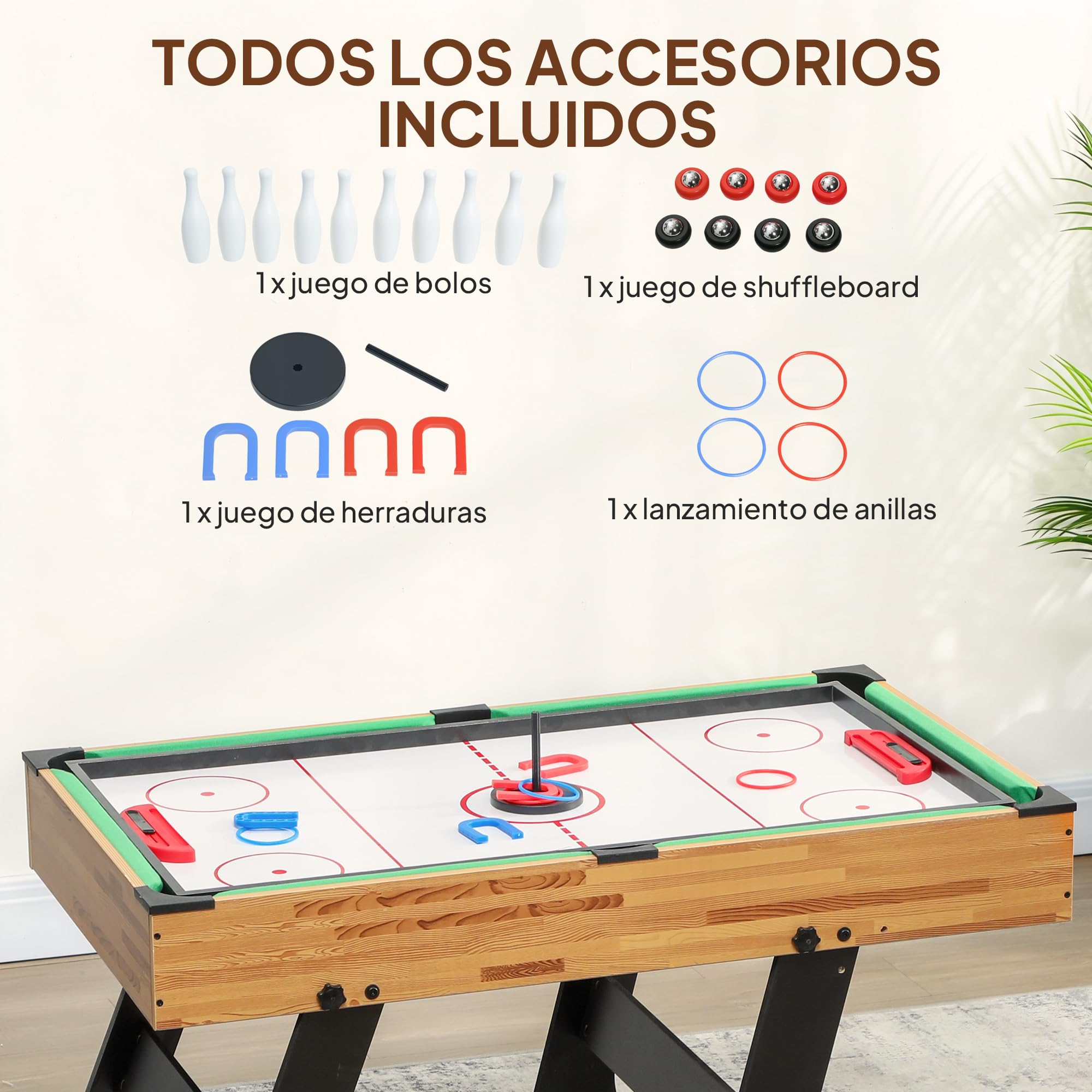SPORTNOW Mesa Multijuegos Plegable 13 en 1, Mesa de Juego con Futbolines para Niños, Billar, Ping-pong, Hockey, Ajedrez, Damas, Backgammon y Accesorios, Diversión Familiar para Adultos y Niños Natural
