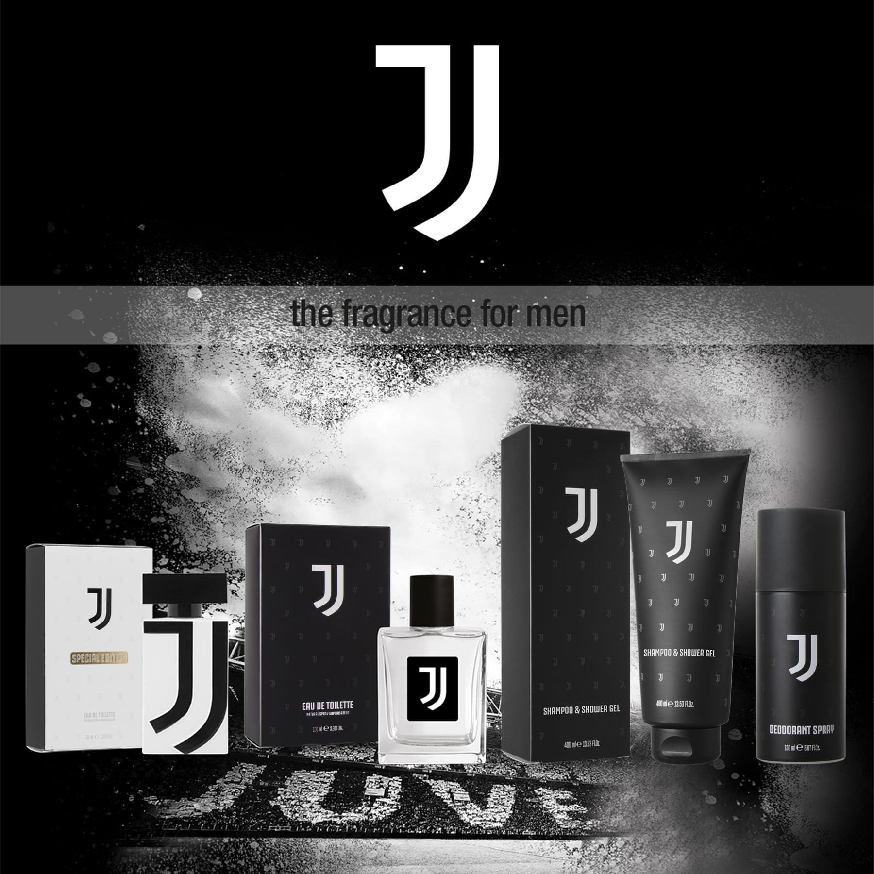JUVENTUS | Pudełko Męskie, Dezodorant 150 ml + Prysznic 200 ml + szalik
