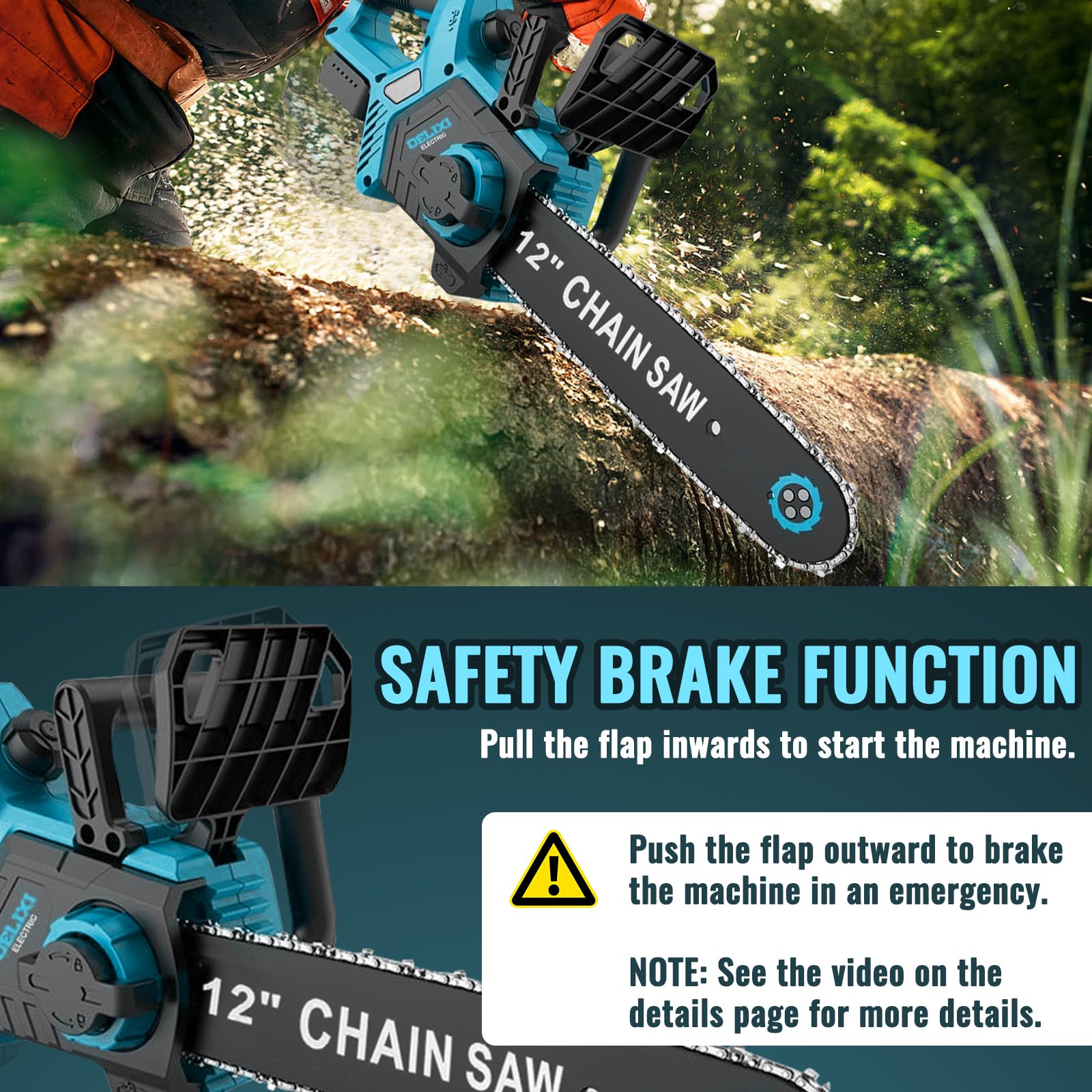 Akku-Kettensäge, 12 Zoll Elektrisch Kettensägen kompatibel mit Makita 18V | 1000W Bürstenloser Motor Akku Kettensäge, akkusäge Handkettensäge 30 cm, für Holzbearbeitung und Garten (ohne Akku)