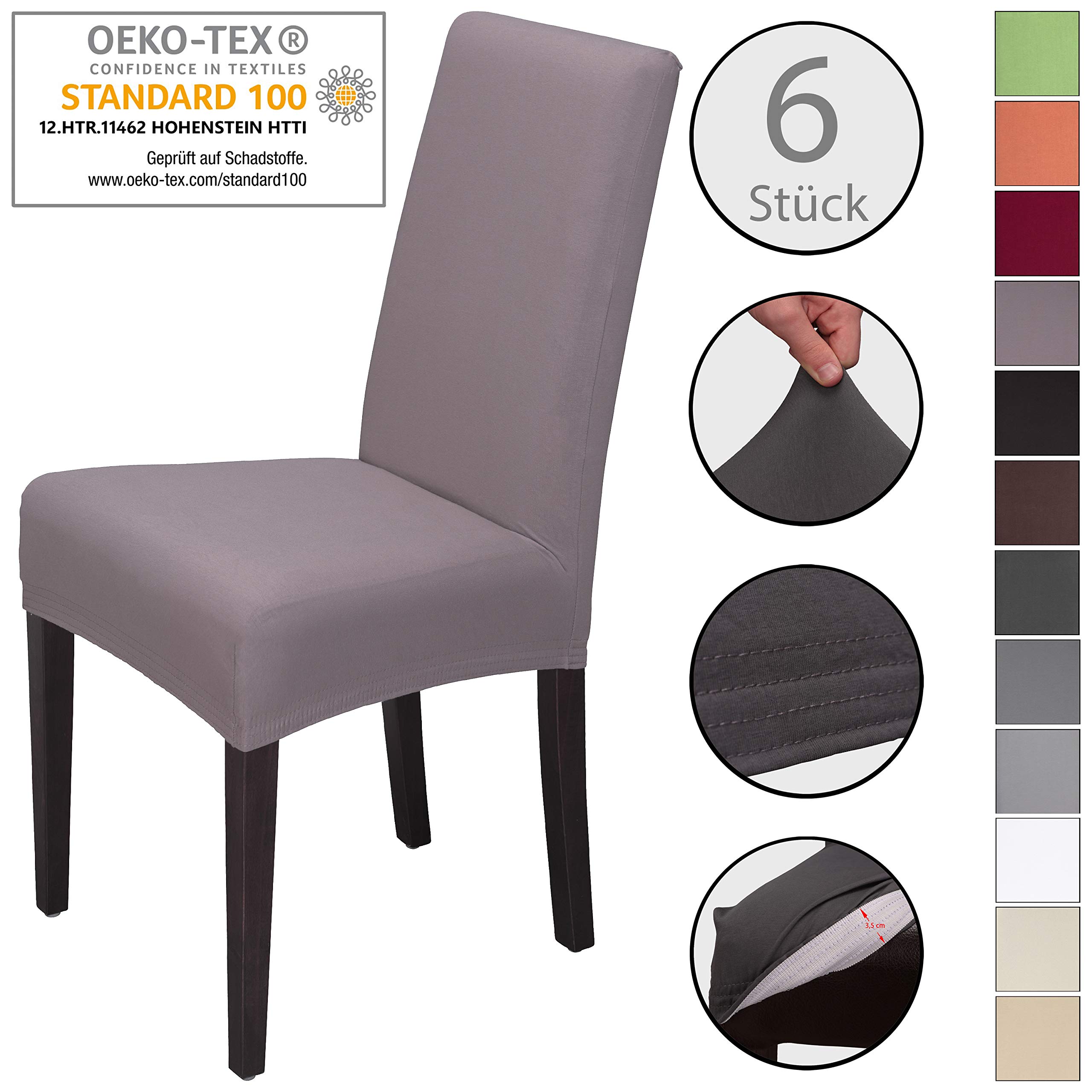 Staboos Stuhlhussen 6er Set - Hohe Elastizität - Stuhlbezug 6er Set - ÖKO TEX Zertifiziert (Taupe-Braun)