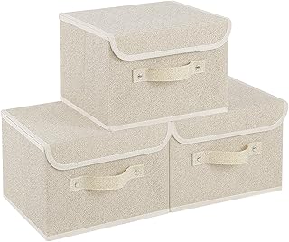 Sponsored You’re seeing this ad based on the product’s relevance to your search query.Learn more about this advertisement ENUMAIL Pack of 3 Fabric Storage Boxes, Foldable Organiser Boxes with Lid, Non-Woven Fabric Boxes with Handle, Storage Space for Clothes in the Bedroom, 26 x 20 x 17 cm, Grey and Beige