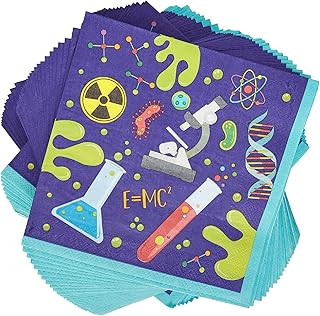 BLUE PANDA Purple Science Party Napkins - Absorbent Science Napkins - Coordinates with Chemistry & Lab Class Plates - Purple, 6.5 x 6.5 in Folded, Pack of 100