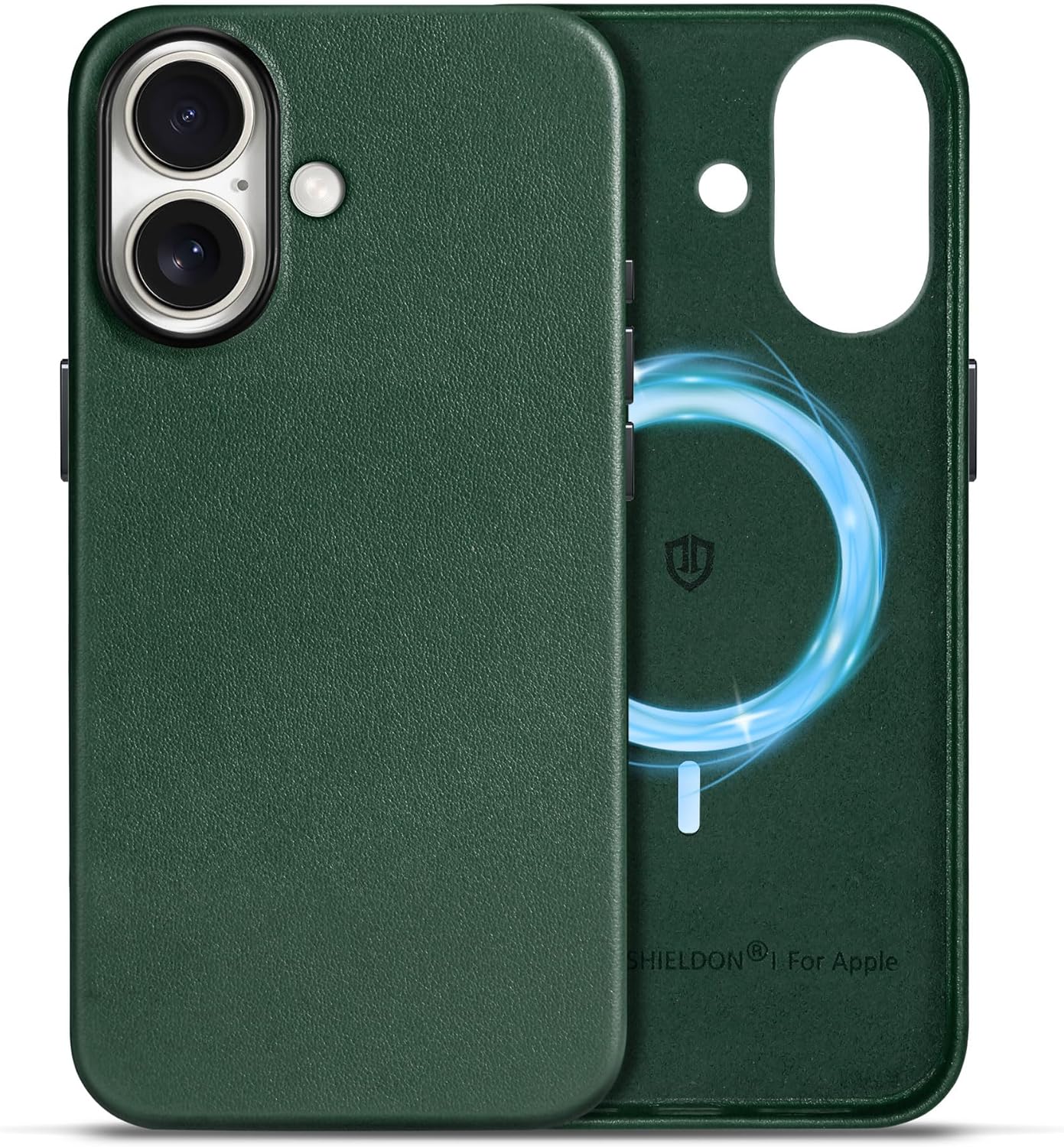 SHIELDON Real Leather Case for iPhone 17 6.3" 2025 | Compatible with Magsafe, Magnetic Wireless Charging, Slim Fit, Comfort Grip, Non-Slip, Shockproof, Metal Button, Protective Phone Cover - Evergreen for iPhone 17 Evergreen