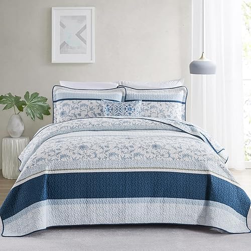 Vista 59 de KALOOLA Colchas florales tamaño Queen – 100% algodón, suave, ligero, juego de ropa de cama acolchado de 3 piezas, colcha de patrón botánico