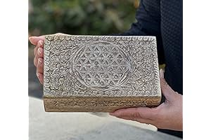 Flower of Life Hand-Carved Wooden Storage Box