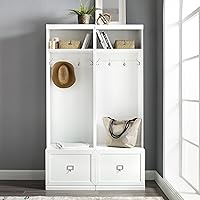 Vista 9 de Crosley Furniture Harper - Juego de 2 piezas con banco de almacenamiento y ganchos para colgar percheros, color blanco