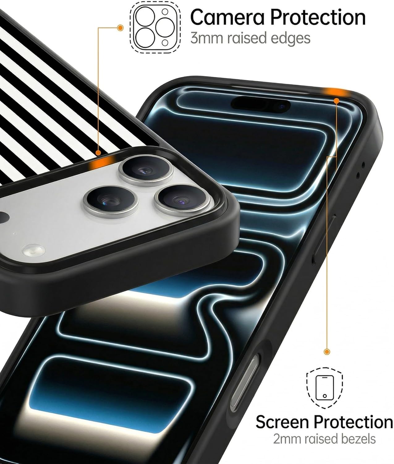 Magnetic Stripes Case for iPhone 13/14, Cute Aesthetic Striped Case for Women Men Girls, Compatible with MagSafe Slim Hard Shockproof Phone Case, Black White