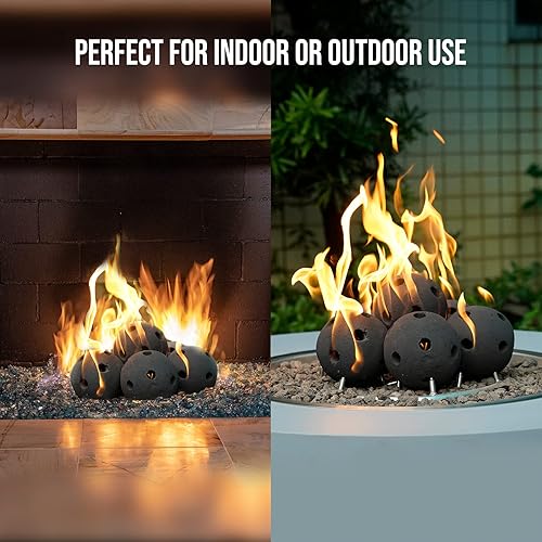 Miniatura 116 de Skyflame Juego de 6 bolas de fuego de cerámica, juego de 6 piedras redondas para fogatas o accesorios de chimeneas de interior y exterior, 5 Gris
