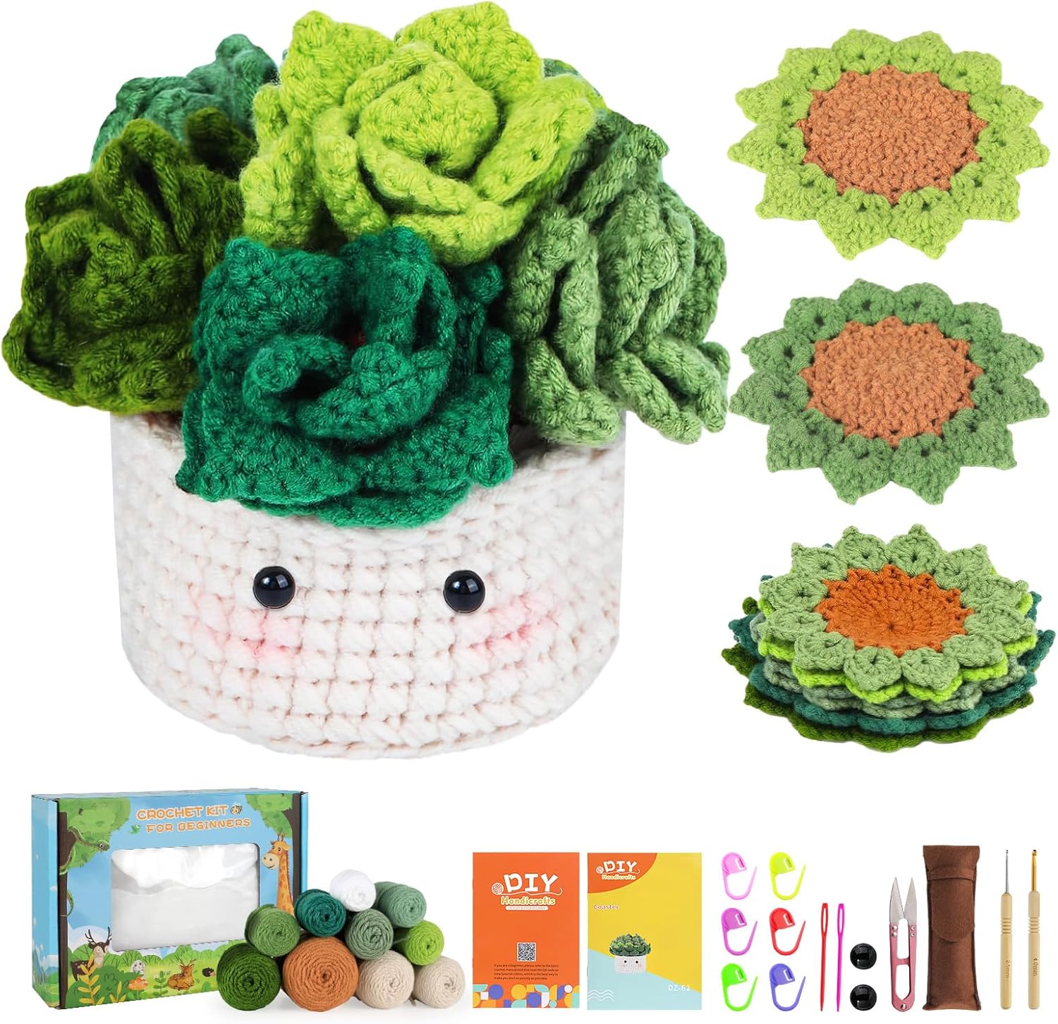 6 Pcs Crochet Kit For Beginners - DIY Animal Crocheting Kits With Yarn, Hook & Video Tutorials