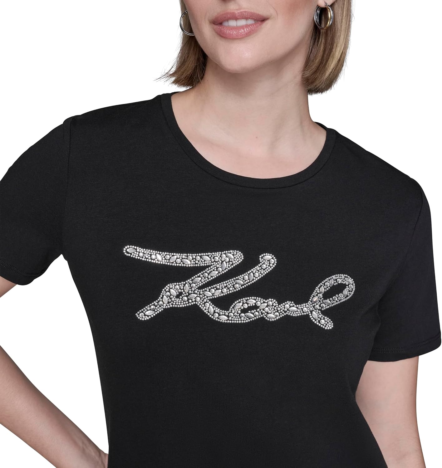Karl Lagerfeld Womens Short Sleeve Trendy Bling Logo T-Shirt - Image 5