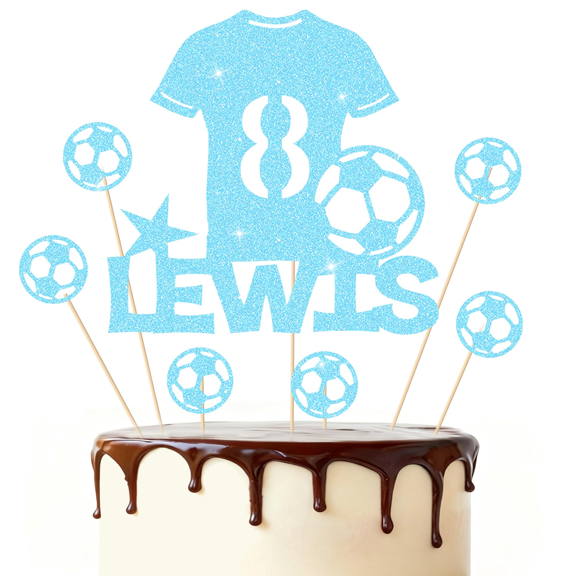 Football Cake Topper Personalised Birthday Cake Decorations Football Gifts for Kids Boys Men Husband Daddy Grandpa Football Lovers Cake Toppers (Baby Blue)
