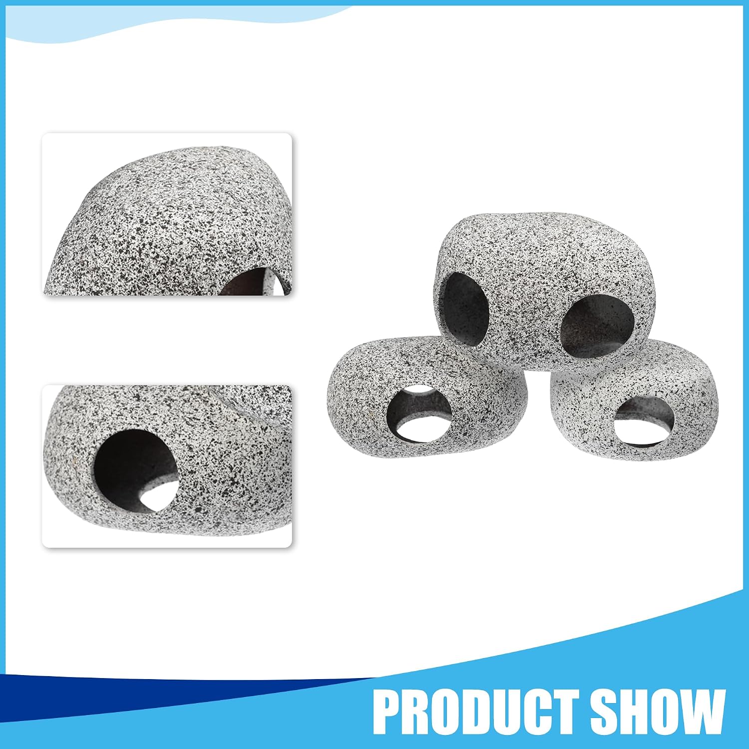 Aquarium Hideaway Rock Cave, Ceramic Fish Tank Decoration Stone for Aquatic Pets to Breed Plays Rest, 6.46x3.86x2.87 Inch (Gray)