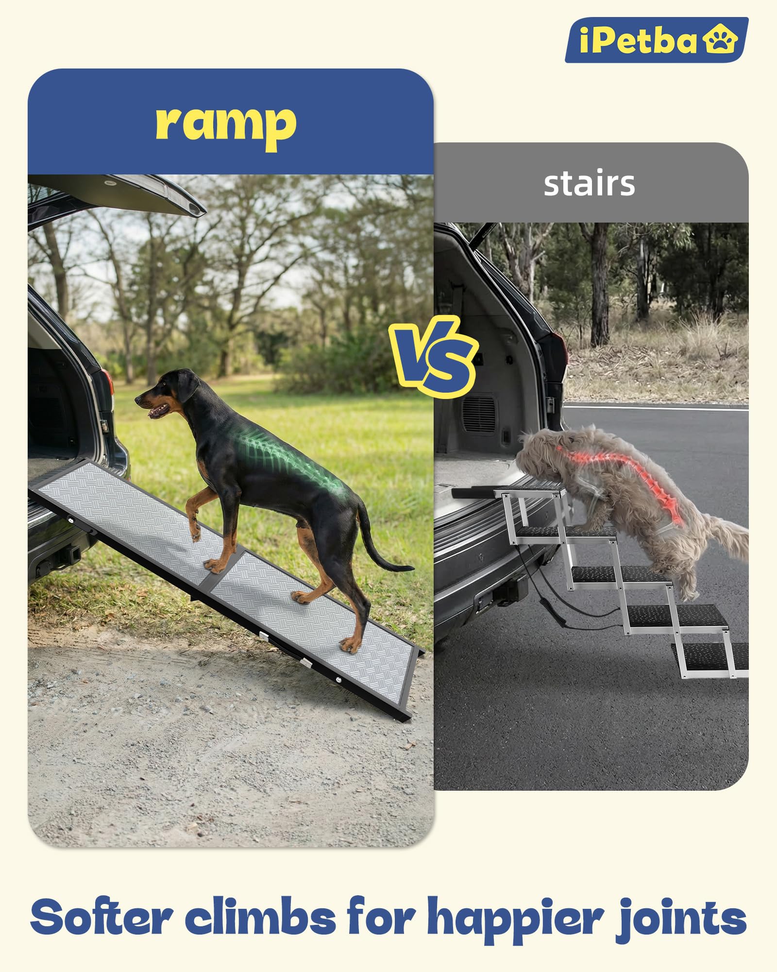 Rampa para perros XL para automóvil, SUV y escaleras, diseño extra ancho, seguro para las articulaciones con superficie antideslizante, soporte estable de hasta 200 libras