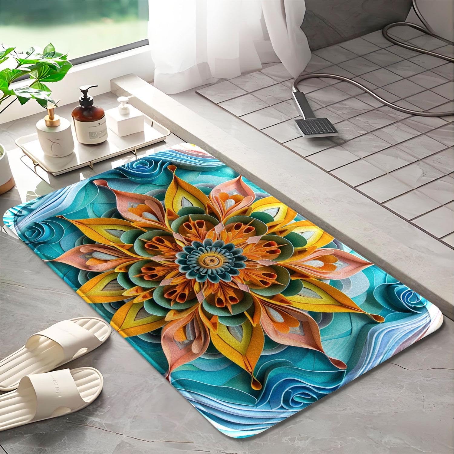 3D Flower 48 Premium Non-Slip Memory Foam Bath Mat – Absorbent, Quick-Dry, Machine Washable, Soft & Plush Bathroom Rug for Ultimate Comfort - S - Image 6