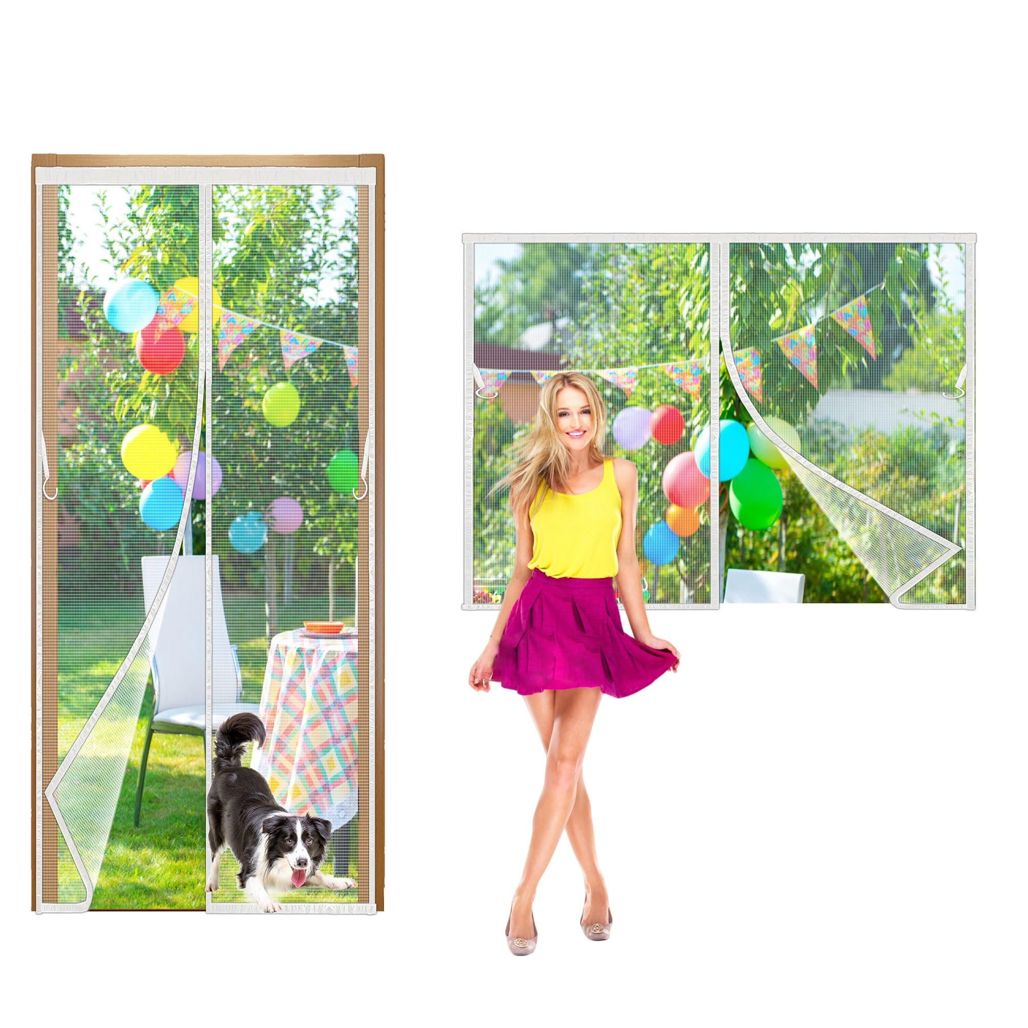 Rhltf White Magnetic Fly Insect Screen Window, 100X115cm Net Magnetic Top To Bottom Seal Snaps Shuts Automatically, For Anti Mosquito Or Anti Pest Soft Door