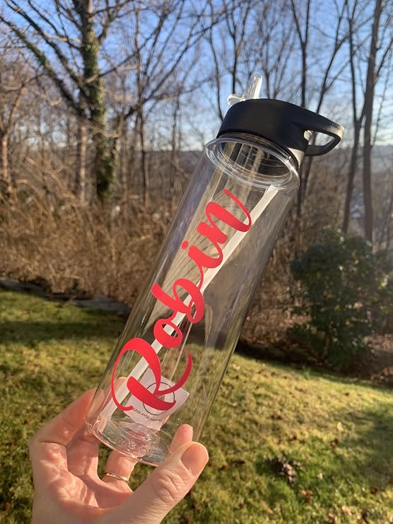 Personalized Water Bottle, Custom Water Bottle with Straw, Custom Name Sport,Flip Up Straw-Clear Water Bottle,Bridesmaid,24oz