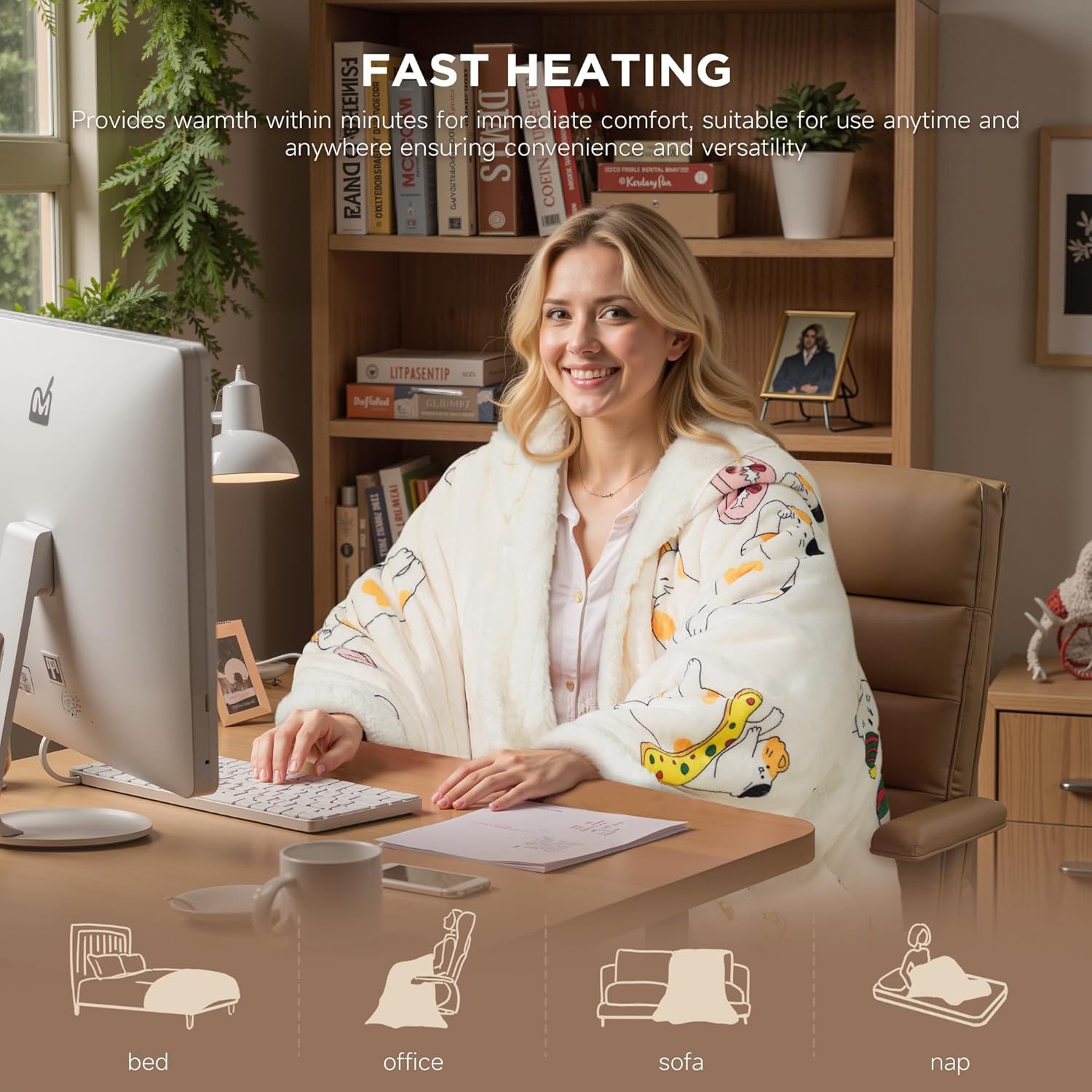 Heated Blanket Wearable Shawl - Electric Blanket Wrap Poncho Hoodie with 6 Heat Levels & 9 Hours Auto Off,Gifts for Women,Home Office Use,Machine Washable,50"x60"(Cat) - Image 2