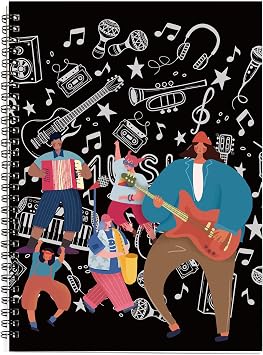 MAXCURY Blank Sheet Music Composition Manuscript Staff Paper Art Music Notebook Black 100 Pages 26x19cm Cartoon