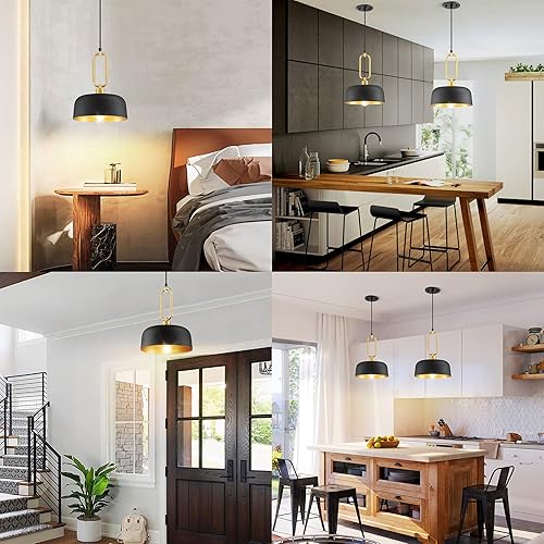 Miniatura 5 de Lámpara colgante industrial, paquete de 2 luces colgantes negras de granja, lámparas de techo colgantes vintage para cocina, isla, pasillo, comedor,