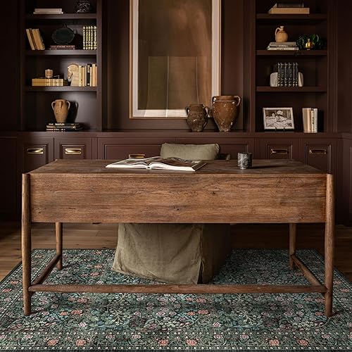 Miniatura 4 de Alfombra de entrada floral de 4 x 6 pulgadas, color negro, verde, suave, lavable, estilo bohemio, para dormitorio, mesita de noche, resistente a las