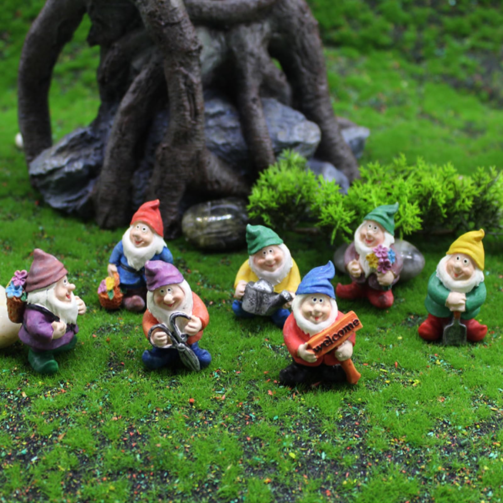 Mini Gnomes Set of 7 - Fairy Garden Accessories, Tiny Gnome Figurines for Miniature Fairy Garden Decor, Plant Pot Decorations