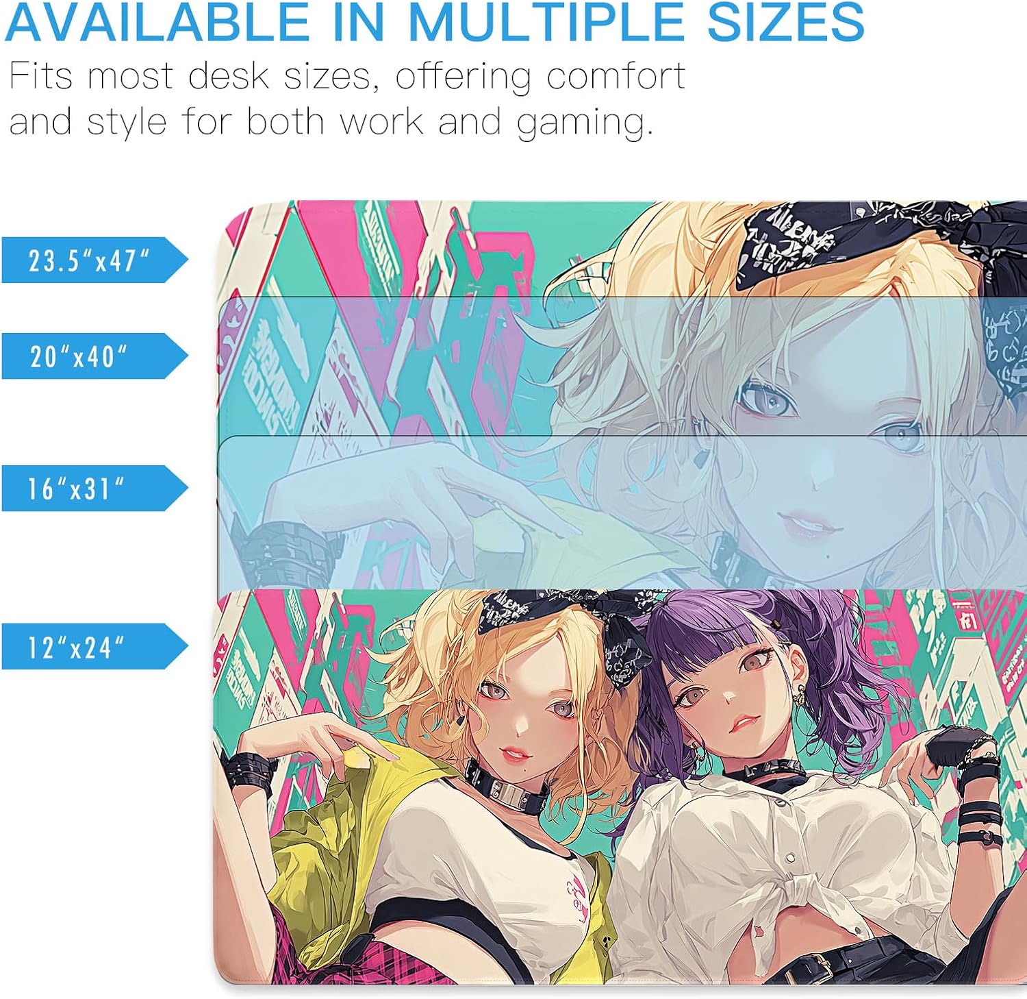 Japanese Anime Girl Large Mouse Pad XL, Shibuya Sexy Girl Extra Large Mouse Mat, Office Keyboard Mats XXL, Gaming Laptop Accessoires, 4mm Thick Non-Slip Big Desk Pad, 80x40cm 31″x16″ - Image 4