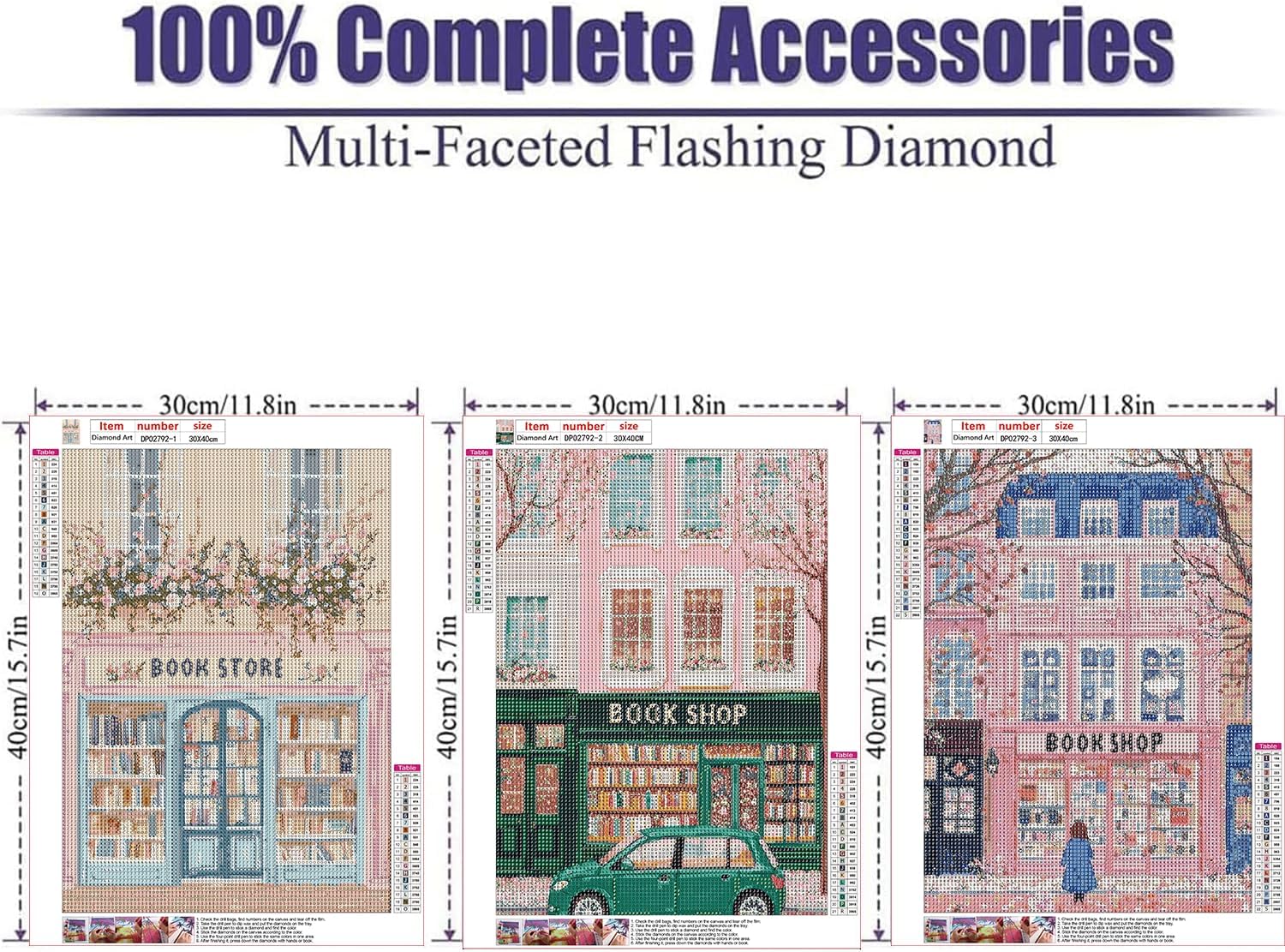 ARPADAMO 3 Pcs Diamond Art Kits for Adults,5D Pink Book shop Diamond Painting DIY books Diamond Art Diamond Painting Kits for Adult,Round Full Drill Diamonds, Diamond Art Kits for Home Decor-12x16inch image 4