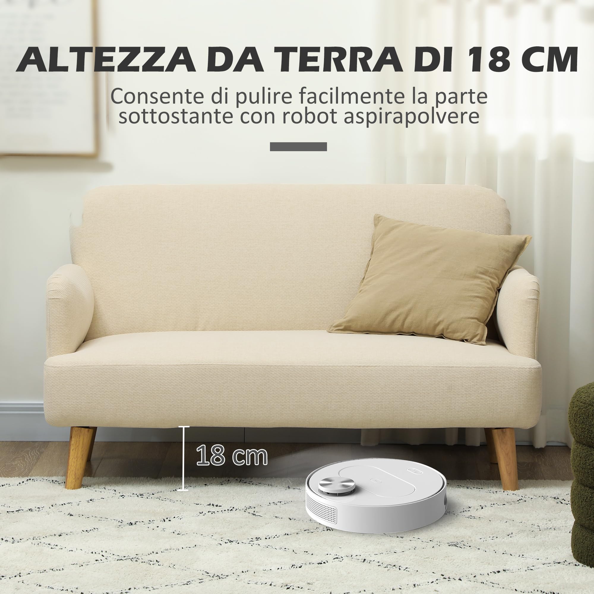HOMCOM Divano 2 Posti Moderno Scandinavo in Tessuto con Braccioli, Divanetto 2 Posti con Imbottitura di 21 cm Gambe in Legno per Soggiorno, Salotto, Casa e Ufficio, 140x74x79 cm, Bianco Crema