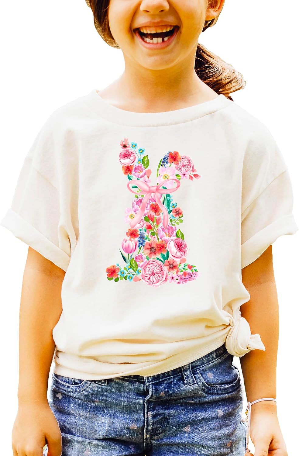 Easter Watercolor Bunny Shirt for Women Youth and Toddler Girls Girly Matching Colorful Easter Tee