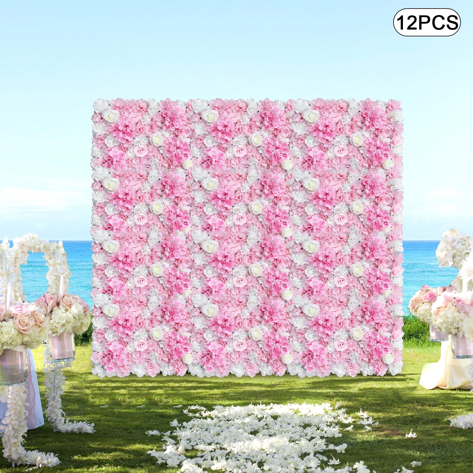 Blumenwandpaneel, 12 Stück Künstliche Rosenwand mit künstlichen Blumen, Blumenhintergrund Kunstblumen für Party Hochzeit Brautdusche