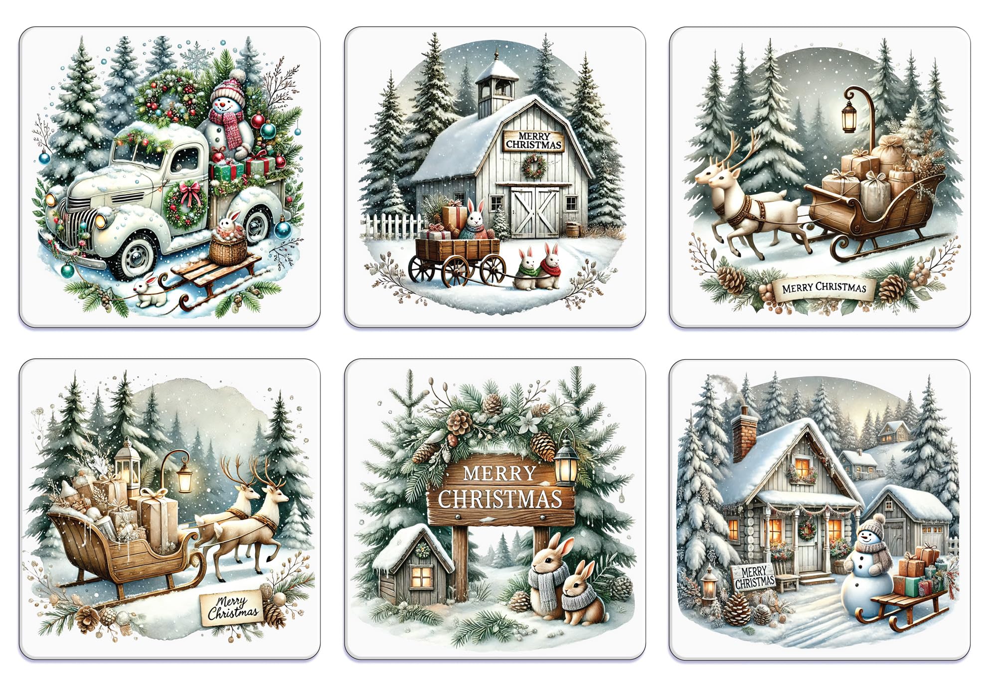 Star Online Xmas White Design Christmas Coasters Set Of 6 Housewarming Gifts For Xmas Table Suitable For Hot And Cold Drinks (Xmas White Design)