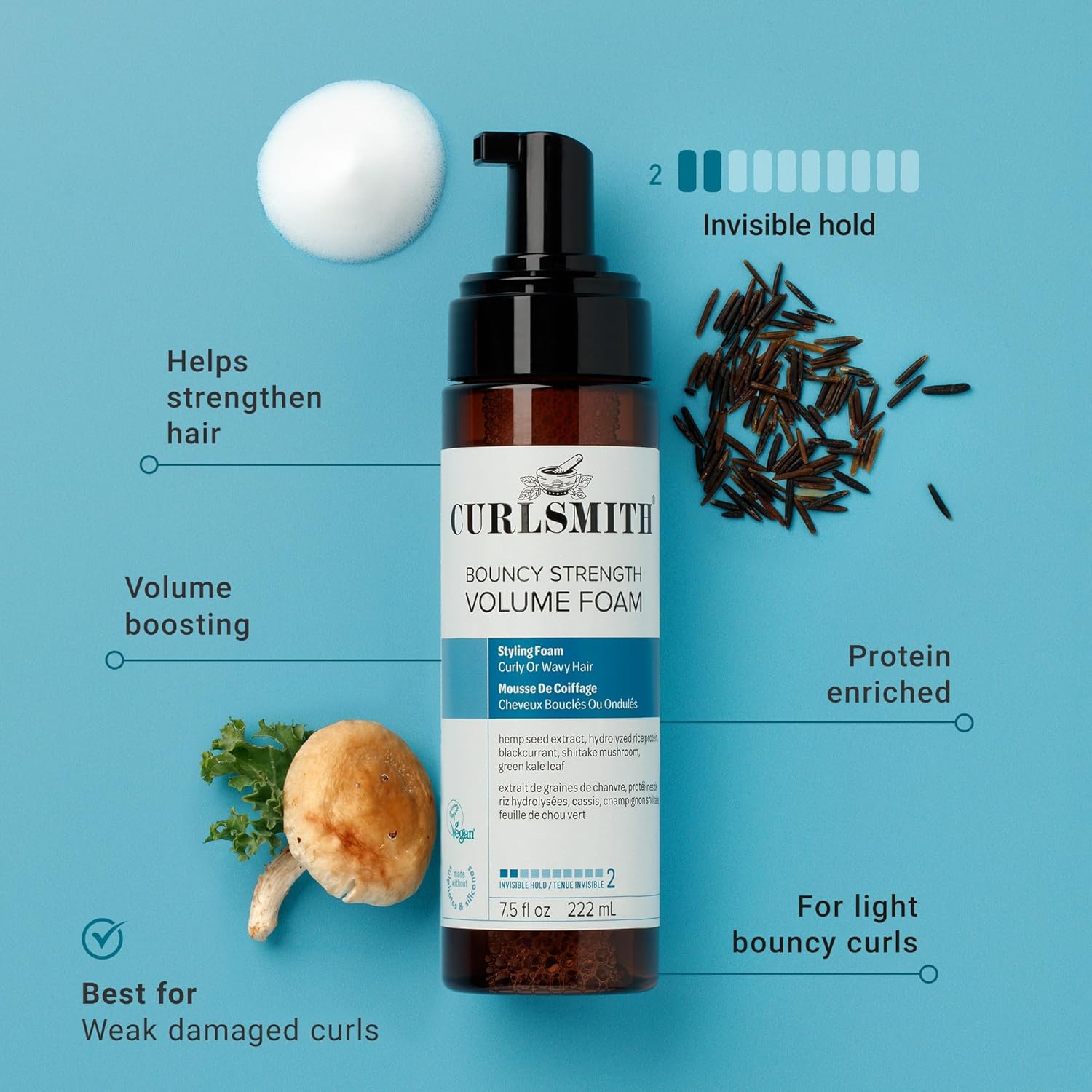 CURLSMITH - Bouncy Strength Volume Foam, Styling Foam for Curly & Wavy Hair, Light Hold (7.5 fl oz) - Image 2